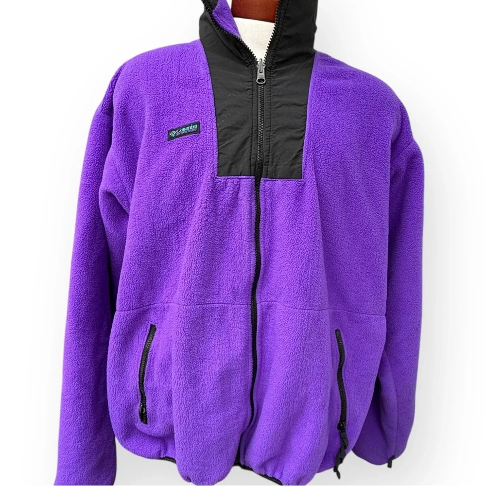 Vintage Columbia 90s Fleece Full Zip Sweater Jacket Made in USA Purple XL Tall